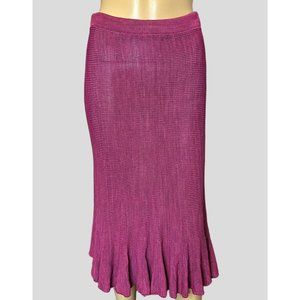 Tamara Catz Trumpet Knit Skirt Medium Burgundy High Rise Knee Length Ruffle Hem